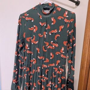 Modcloth Forest Green Dress with Fox Pattern